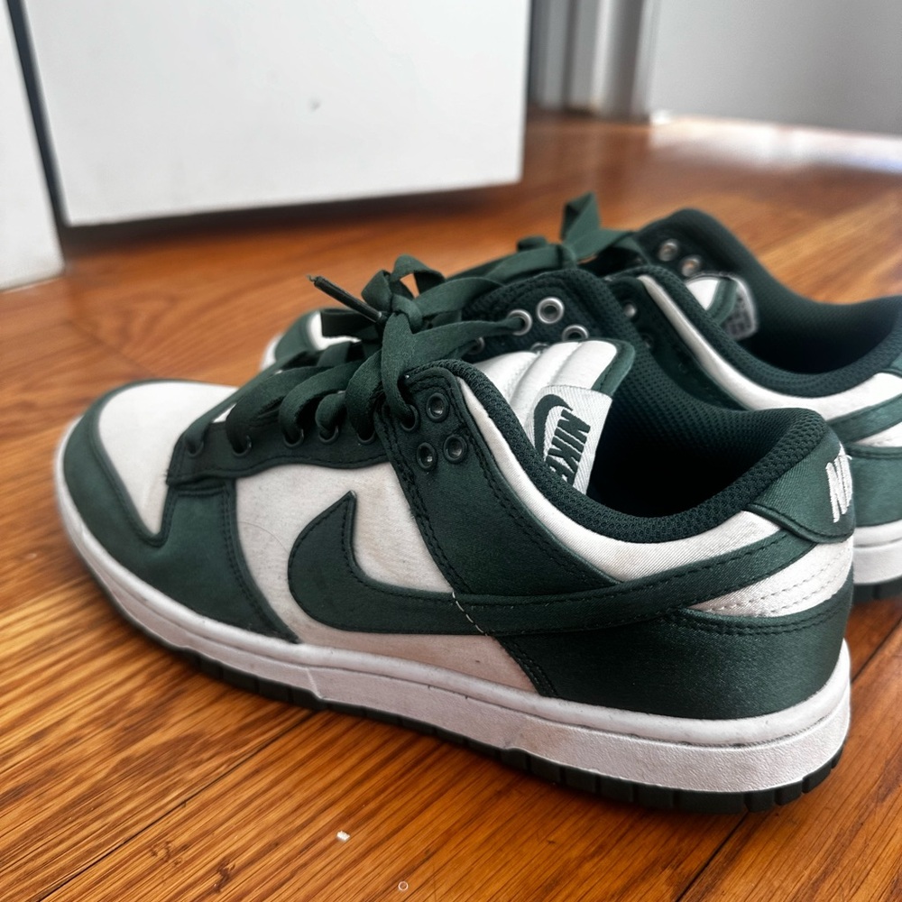 Women’s Satin Green & White Nike Dunks